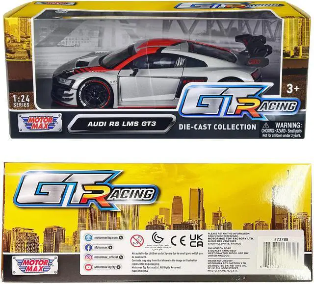 Alt view image 3 of 3 - Audi R8 LMS GT3 Silver Metallic with Graphics "GT Racing" Series 1/24 Diecast Model Car by Motormax