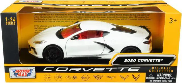 Main image of 2020 Chevrolet Corvette C8 Stingray White with Red Interior "History of Corvette" Series 1/24 Diecast Model Car by Motormax
