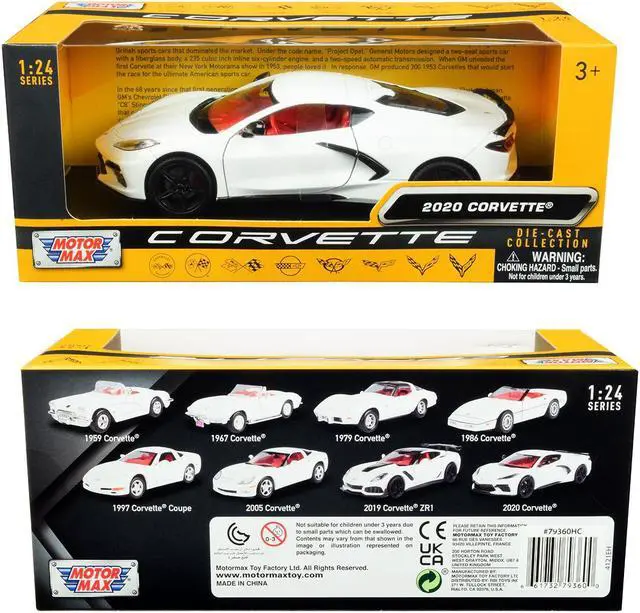 Alt view image 3 of 3 - 2020 Chevrolet Corvette C8 Stingray White with Red Interior "History of Corvette" Series 1/24 Diecast Model Car by Motormax