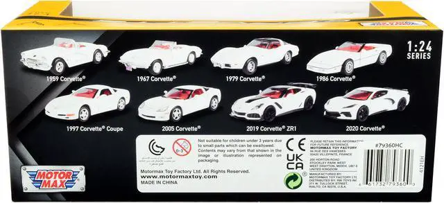 Alt view image 2 of 3 - 2020 Chevrolet Corvette C8 Stingray White with Red Interior "History of Corvette" Series 1/24 Diecast Model Car by Motormax