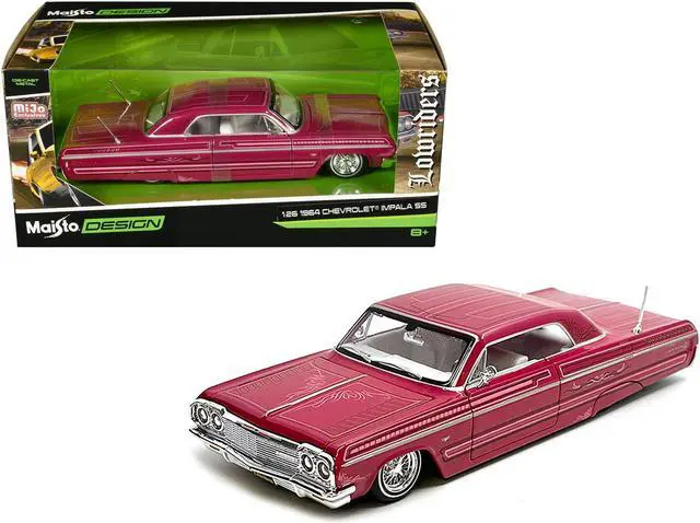 Main image of 1964 Chevrolet Impala SS Lowrider Pink w/Graphics & White Interior "Lowriders" "Maisto Design" 1/26 Diecast Model Car by Maisto