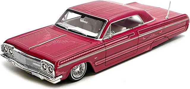 Alt view image 2 of 3 - 1964 Chevrolet Impala SS Lowrider Pink w/Graphics & White Interior "Lowriders" "Maisto Design" 1/26 Diecast Model Car by Maisto