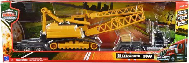 Alt view image 3 of 3 - Kenworth W900 Truck with Lowboy Trailer Black and Crane Yellow "Long Haul Trucker" Series 1/32 Diecast Model by New Ray