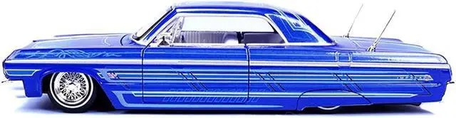 Alt view image 3 of 3 - 1964 Chevrolet Impala SS Lowrider Candy Blue w/Graphics & White Interior "Maisto Design" Series 1/26 Diecast Model Car by Maisto