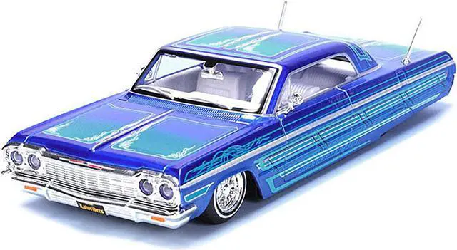 Alt view image 2 of 3 - 1964 Chevrolet Impala SS Lowrider Candy Blue w/Graphics & White Interior "Maisto Design" Series 1/26 Diecast Model Car by Maisto