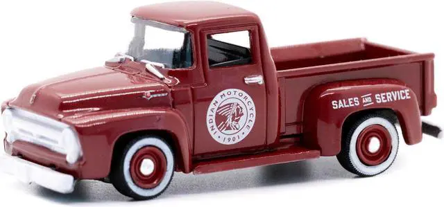 Alt view image 2 of 3 - 1954 Ford F-100 Pickup Truck Burgundy "Indian Motorcycle Sales & Service" 1/64 Diecast Model Car by Greenlight