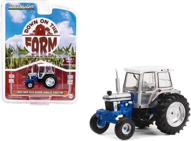 Main image of 1989 Ford 7610 Silver Jubilee Tractor Silver & Blue w/White "Down on the Farm" Series 7 1/64 Diecast Model Cars by Greenlight