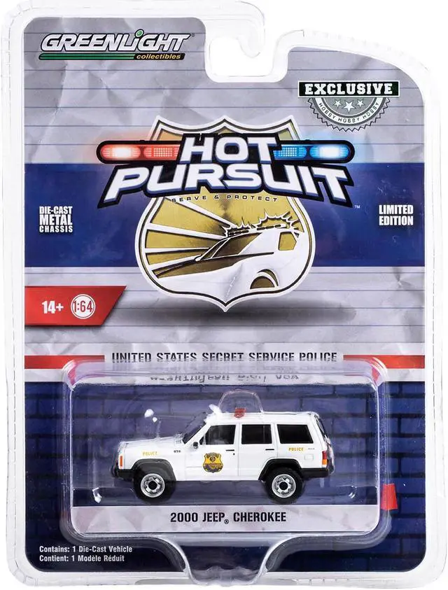 Alt view image 3 of 3 - 2000 Jeep Cherokee White "US Secret Service Police" Washington DC "Hot Pursuit" Special Ed 1/64 Diecast Model Car by Greenlight