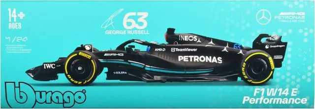 Alt view image 3 of 3 - Mercedes-AMG F1 W14 E Performance #63 George Russell "Petronas" F1 "World Championship" (2023) 1/24 Diecast Model Car by Bburago