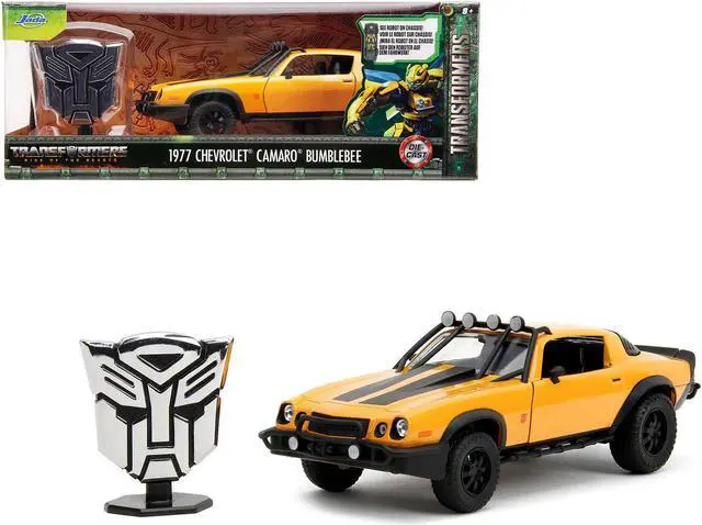 Main image of 1977 Chevrolet Camaro Off-Road Version Yellow Met. w/Black Stripes & Statue "Transformers" (2023) 1/24 Diecast Model Car by Jada