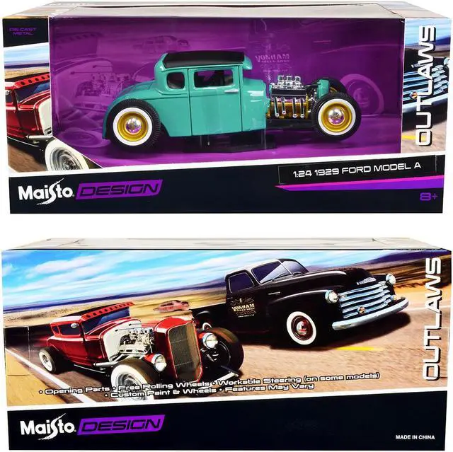 Alt view image 3 of 3 - 1929 Ford Model A Green with Matt Black Top "Outlaws" Series 1/24 Diecast Model Car by Maisto