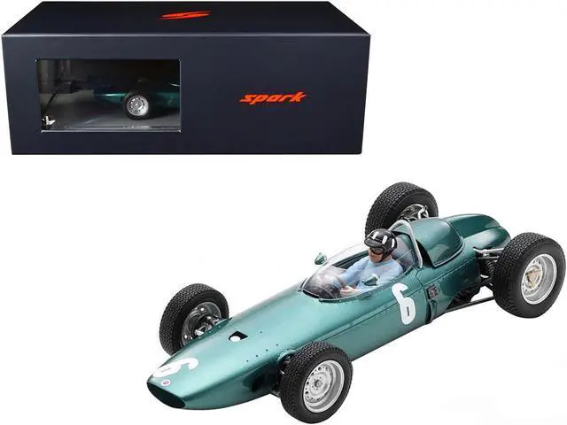 Main image of BRM P57 #6 Graham Hill Winner F1 Formula One Monaco GP (1963) with Driver Figure & Acrylic Display Case 1/18 Model Car by Spark