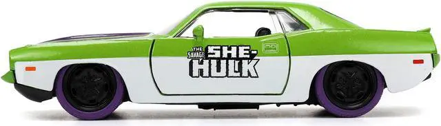 Alt view image 3 of 11 - 1973 Plymouth Barracuda Green Metallic and White & She-Hulk Diecast Figure "The Savage She-Hulk" 1/32 Diecast Model Car by Jada