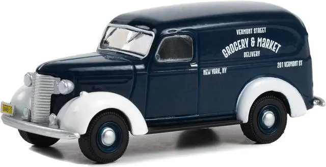 Alt view image 2 of 3 - 1939 Chevrolet Panel Truck Dark Blue w/White Fenders "Grocery & Market Delivery" 1/64 Diecast Model Car by Greenlight