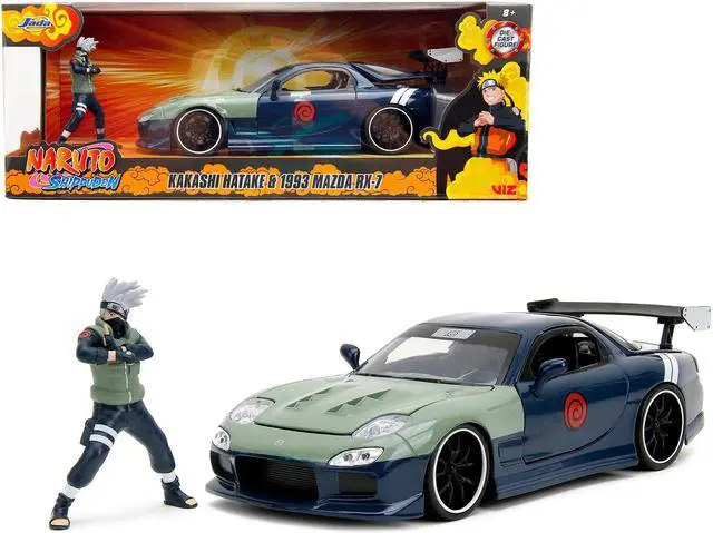 Main image of 1993 Mazda RX-7 Dark Blue w/Green Hood and Diecast Figure "Naruto Shippuden" (2009-2017) TV 1/24 Diecast Model Car by Jada