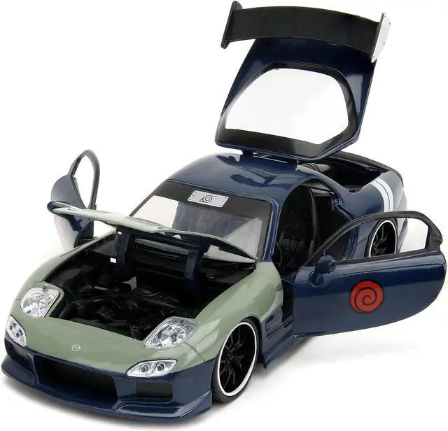 Alt view image 2 of 11 - 1993 Mazda RX-7 Dark Blue w/Green Hood and Diecast Figure "Naruto Shippuden" (2009-2017) TV 1/24 Diecast Model Car by Jada