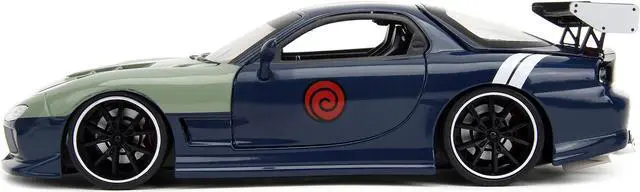Alt view image 3 of 11 - 1993 Mazda RX-7 Dark Blue w/Green Hood and Diecast Figure "Naruto Shippuden" (2009-2017) TV 1/24 Diecast Model Car by Jada