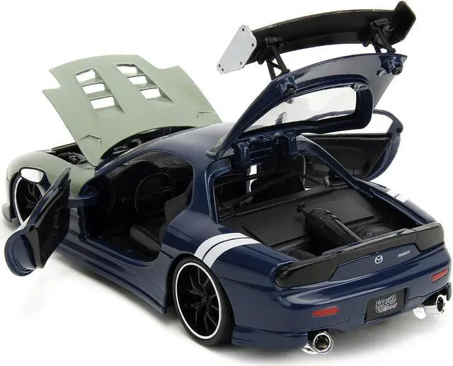 Alt view image 4 of 11 - 1993 Mazda RX-7 Dark Blue w/Green Hood and Diecast Figure "Naruto Shippuden" (2009-2017) TV 1/24 Diecast Model Car by Jada