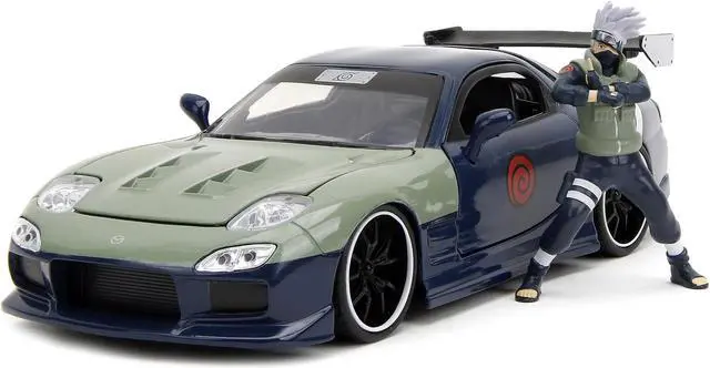 Alt view image 6 of 11 - 1993 Mazda RX-7 Dark Blue w/Green Hood and Diecast Figure "Naruto Shippuden" (2009-2017) TV 1/24 Diecast Model Car by Jada