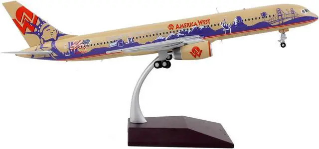Alt view image 3 of 5 - Boeing 757-200 Commercial Aircraft "America West Airlines" Beige with Purple Graphics 1/200 Diecast Model Airplane by GeminiJets