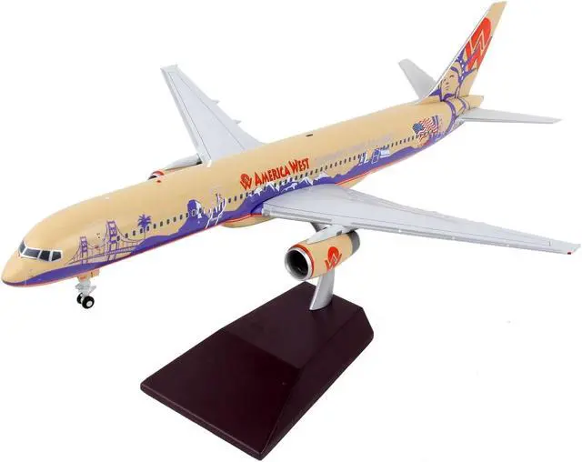 Alt view image 2 of 5 - Boeing 757-200 Commercial Aircraft "America West Airlines" Beige with Purple Graphics 1/200 Diecast Model Airplane by GeminiJets