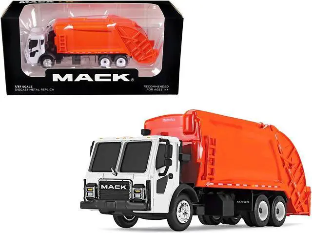 Main image of Mack LR with McNeilus Rear Load Refuse Body Orange and White 1/87 (HO) Diecast Model by First Gear