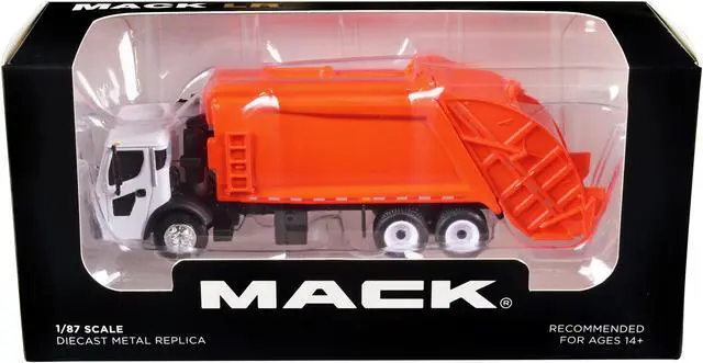 Alt view image 3 of 5 - Mack LR with McNeilus Rear Load Refuse Body Orange and White 1/87 (HO) Diecast Model by First Gear