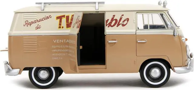 Alt view image 4 of 6 - Volkswagen Bus "WheelJack" Tan & Beige "Frank's TV Repair" & Logo Statue Transformers 2023 Movie 1/24 Diecast Model Car by Jada