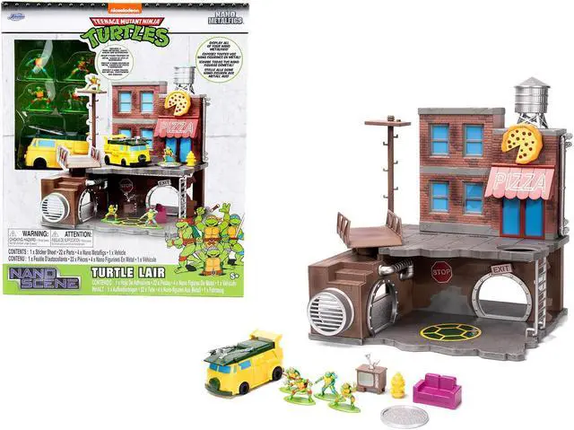 Main image of "Teenage Mutant Ninja Turtles" Turtle Lair Diorama Set with Figures and Party Wagon "Nano Scene" Series Model by Jada
