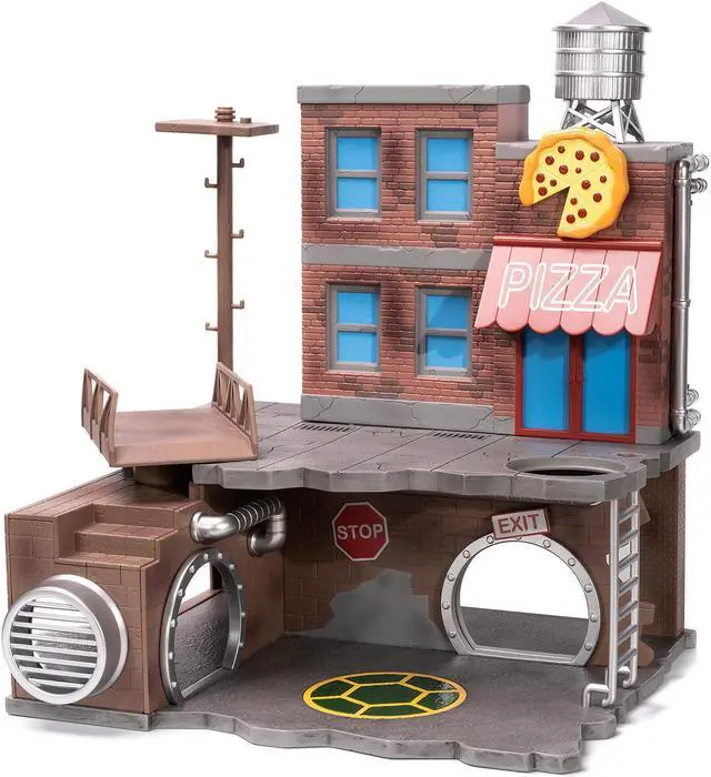 Alt view image 4 of 6 - "Teenage Mutant Ninja Turtles" Turtle Lair Diorama Set with Figures and Party Wagon "Nano Scene" Series Model by Jada