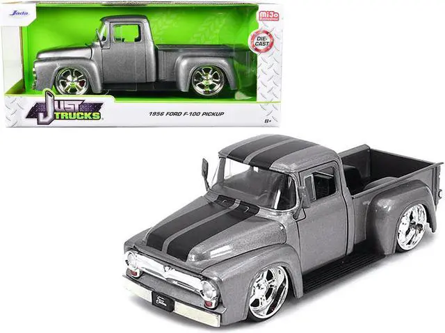 Main image of 1956 Ford F-100 Pickup Truck Gray Metallic with Black Stripes "Just Trucks" Series 1/24 Diecast Model Car by Jada