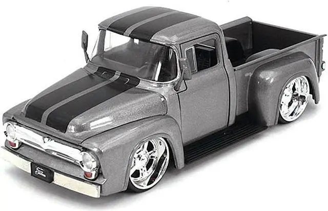 Alt view image 2 of 4 - 1956 Ford F-100 Pickup Truck Gray Metallic with Black Stripes "Just Trucks" Series 1/24 Diecast Model Car by Jada