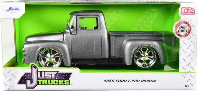 Alt view image 3 of 4 - 1956 Ford F-100 Pickup Truck Gray Metallic with Black Stripes "Just Trucks" Series 1/24 Diecast Model Car by Jada