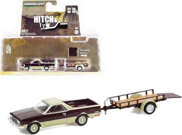 Main image of 1984 Chevrolet El Camino Conquista Maroon Met. & Beige w/Utility Trailer "Hitch & Tow" 1/64 Diecast Model Car by Greenlight