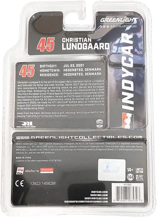 Alt view image 2 of 4 - Dallara IndyCar #45 "Hy-Vee" Rahal Letterman Lanigan Racing "NTT IndyCar Series" (2023) 1/64 Diecast Model Car by Greenlight