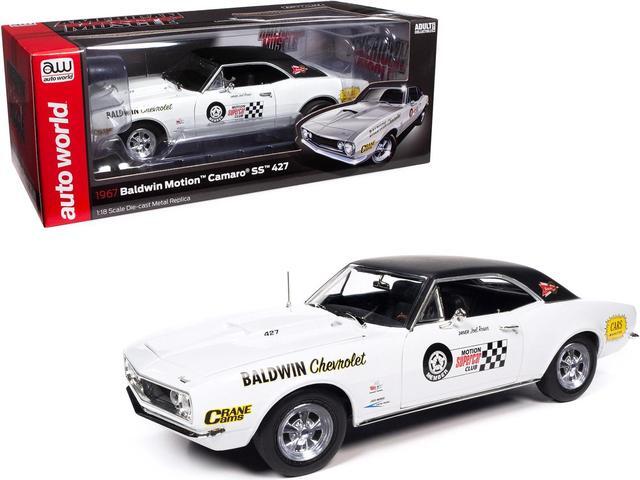 Main image of 1967 Chevrolet Camaro SS Baldwin Motion Joel Rosen White w/Black Vinyl Top and Graphics 1/18 Diecast Model Car by Auto World