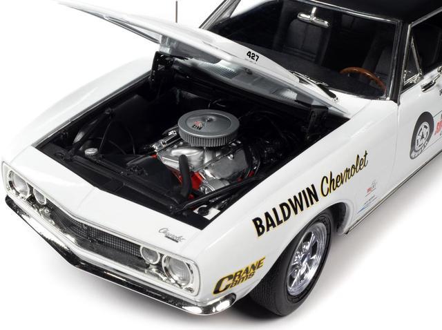 Alt view image 3 of 6 - 1967 Chevrolet Camaro SS Baldwin Motion Joel Rosen White w/Black Vinyl Top and Graphics 1/18 Diecast Model Car by Auto World