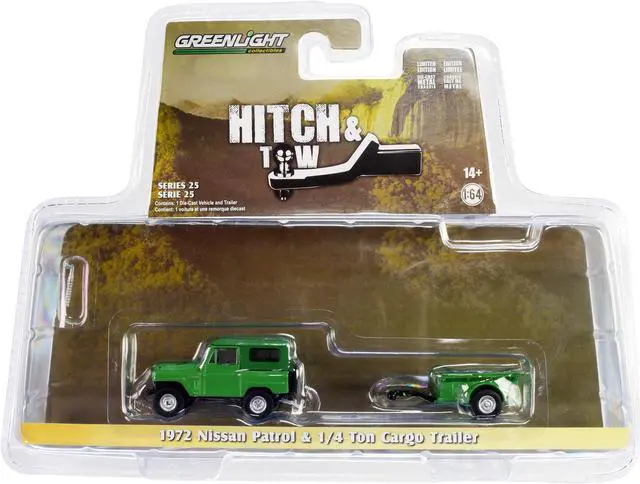 Alt view image 3 of 3 - 1972 Nissan Patrol Green with 1/4 Ton Cargo Trailer "Hitch & Tow" Series 25 1/64 Diecast Model Car by Greenlight
