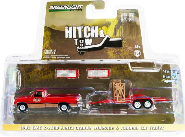 Alt view image 3 of 3 - 1982 GMC K-2500 Sierra Grande Wideside Pickup Truck Red and Beige with Black Stripes 1/64 Diecast Model Car by Greenlight