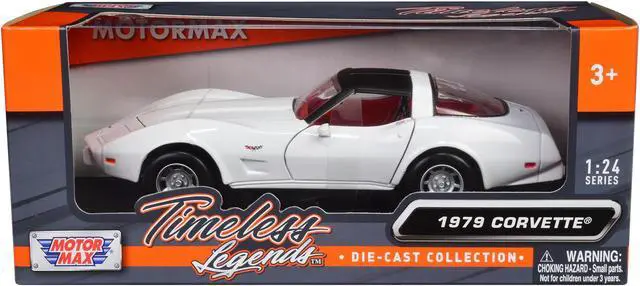 Main image of 1979 Chevrolet Corvette C3 White with Black Top and Red Interior "Timeless Legends" Series 1/24 Diecast Car Model by Motormax