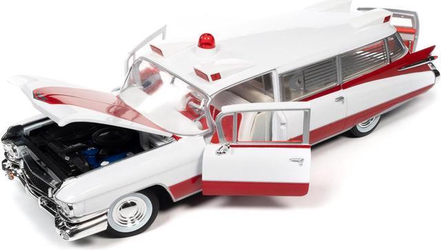 Main image of 1959 Cadillac Eldorado Ambulance Red and White 1/18 Diecast Model by Auto World