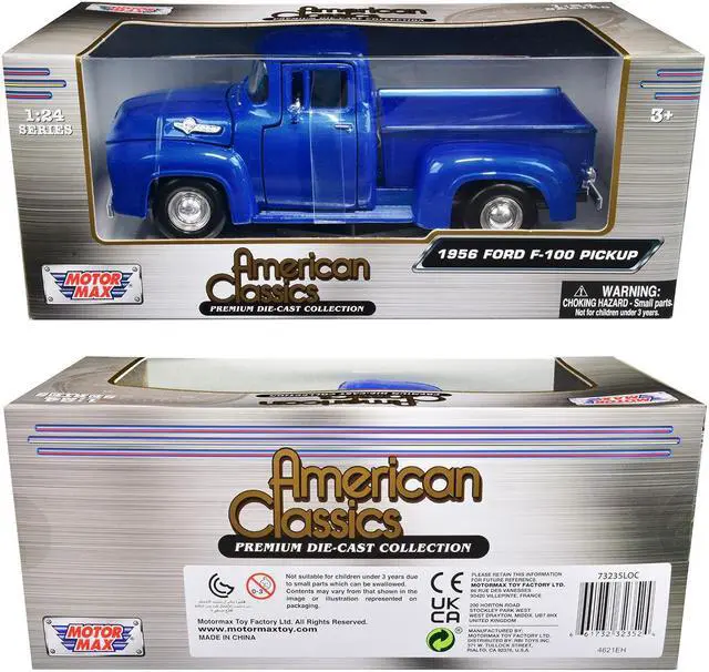 Alt view image 3 of 3 - 1956 Ford F-100 Pickup Truck Blue Metallic "American Classics" Series 1/24 Diecast Model Car by Motormax