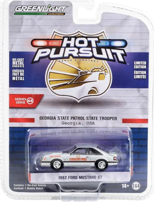 Alt view image 3 of 3 - 1982 Ford Mustang GT Silver Metallic "Georgia State Patrol State Trooper" "Hot Pursuit" 1/64 Diecast Model Car by Greenlight