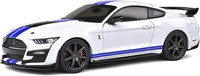 Alt view image 6 of 6 - 2020 Ford Mustang Shelby GT500 White with Blue Stripes "Special Edition" 1/18 Diecast Model Car by Maisto