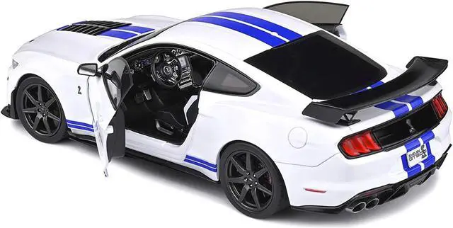 Alt view image 4 of 6 - 2020 Ford Mustang Shelby GT500 White with Blue Stripes "Special Edition" 1/18 Diecast Model Car by Maisto