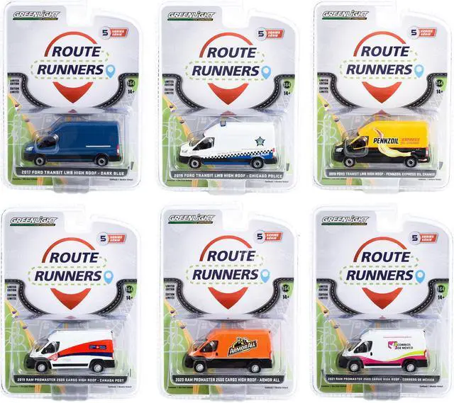 Main image of "Route Runners" Set of 6 Vans Series 5 1/64 Diecast Model Cars by Greenlight