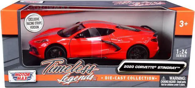Main image of 2020 Chevrolet Corvette C8 Stingray Red with Silver Racing Stripes "Timeless Legends" 1/24 Diecast Model Car by Motormax