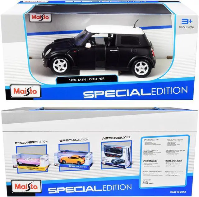 Alt view image 3 of 3 - Mini Cooper Matt Black with White Top 1/24 Diecast Model Car by Maisto
