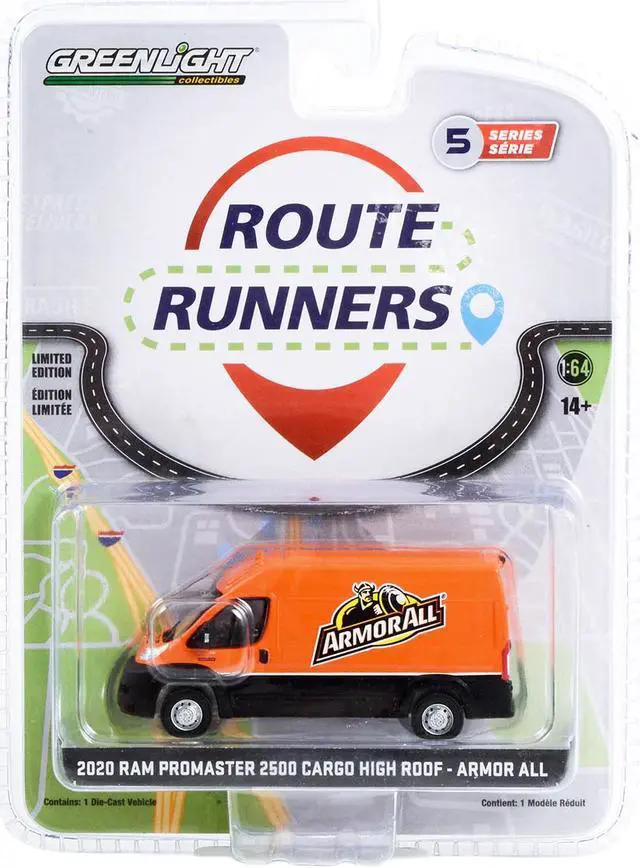 Alt view image 3 of 3 - 2020 Ram ProMaster 2500 Cargo High Roof Van "Armor All" Orange and Black "Route Runners" 1/64 Diecast Model Car by Greenlight