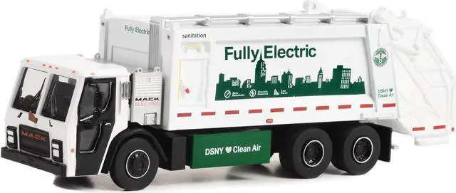 Alt view image 2 of 3 - 2021 Mack LR Electric Rear Loader Refuse Truck White NYC Dept of Sanitation Fully Electric 1/64 Diecast Model Car by Greenlight